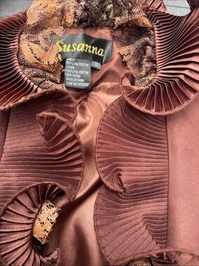 Susanna Ruffled Satin Jacket in Rich Brown